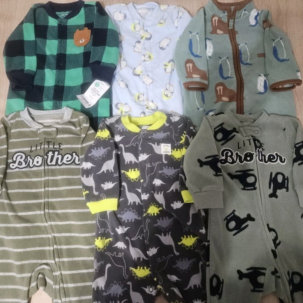 Lot Of 6 Carters Fleece Pjs Pajamas Size 6 Months Cozy Little Brother Animals